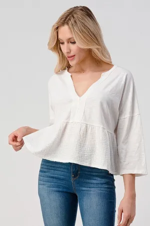 3/4 Sleeve Gauze Peplum Top