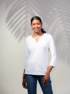 Alison Sheri 3/4 Sleeve V-Neck Top