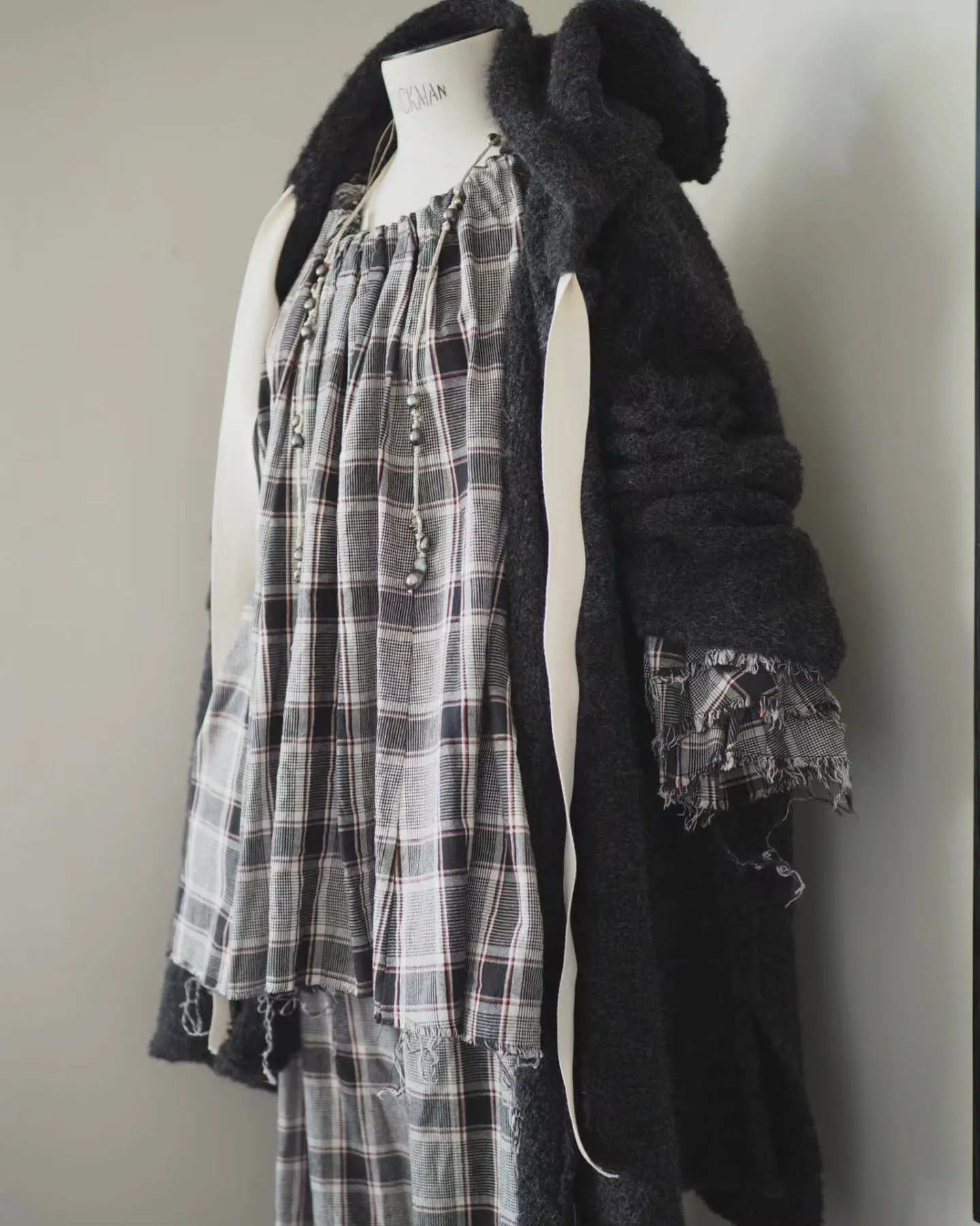 Amano japanese linen button back bluson - tartan check