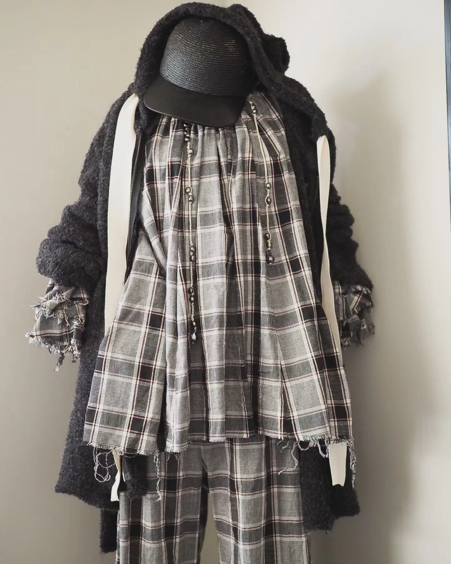 Amano japanese linen button back bluson - tartan check