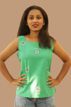 Basic Top with Embroidery- Verdant