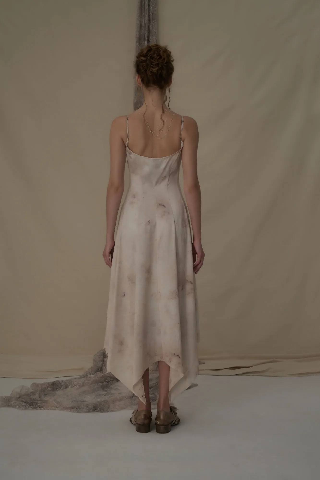 Beige Printed Split Camisole Dress