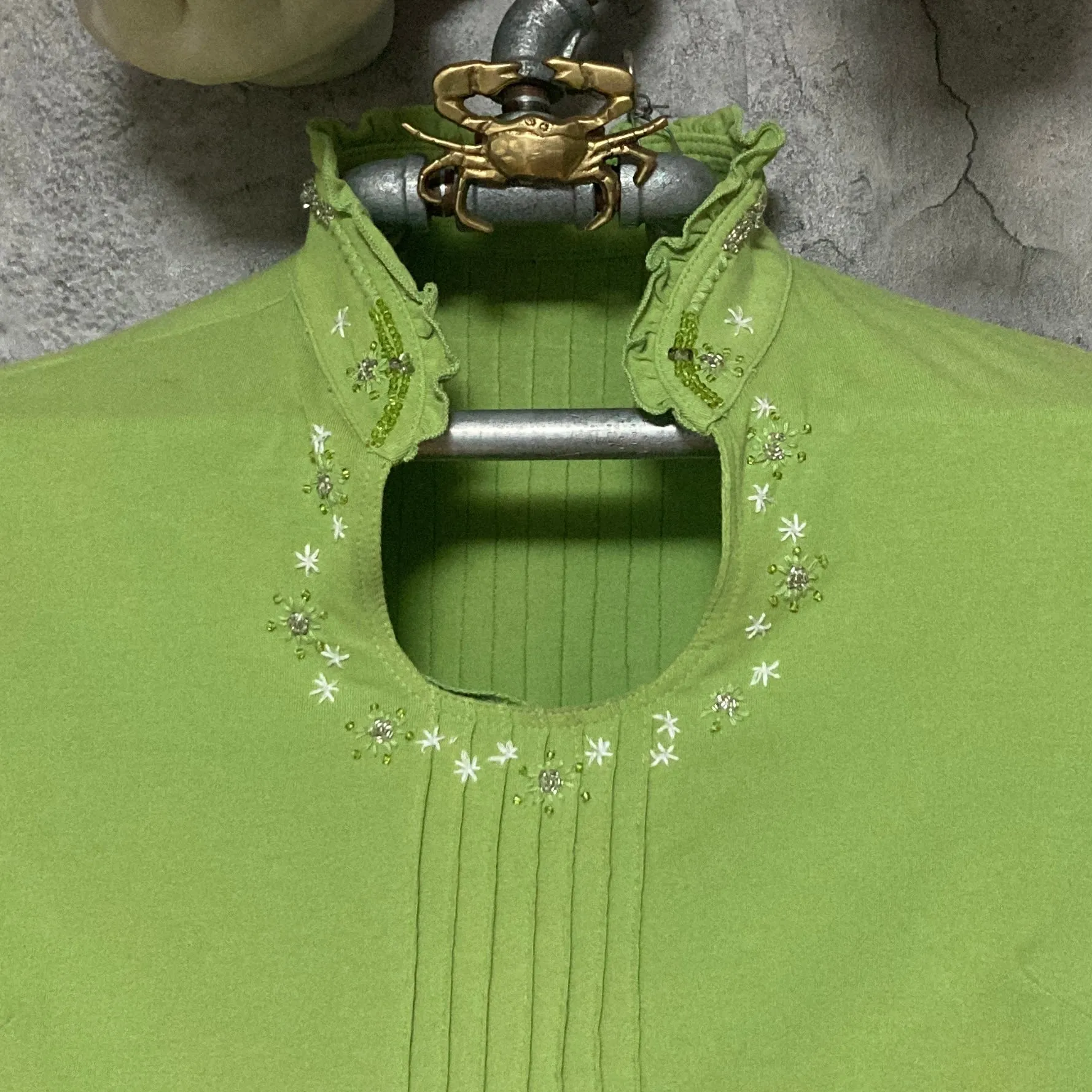 bijou embroidered tops green
