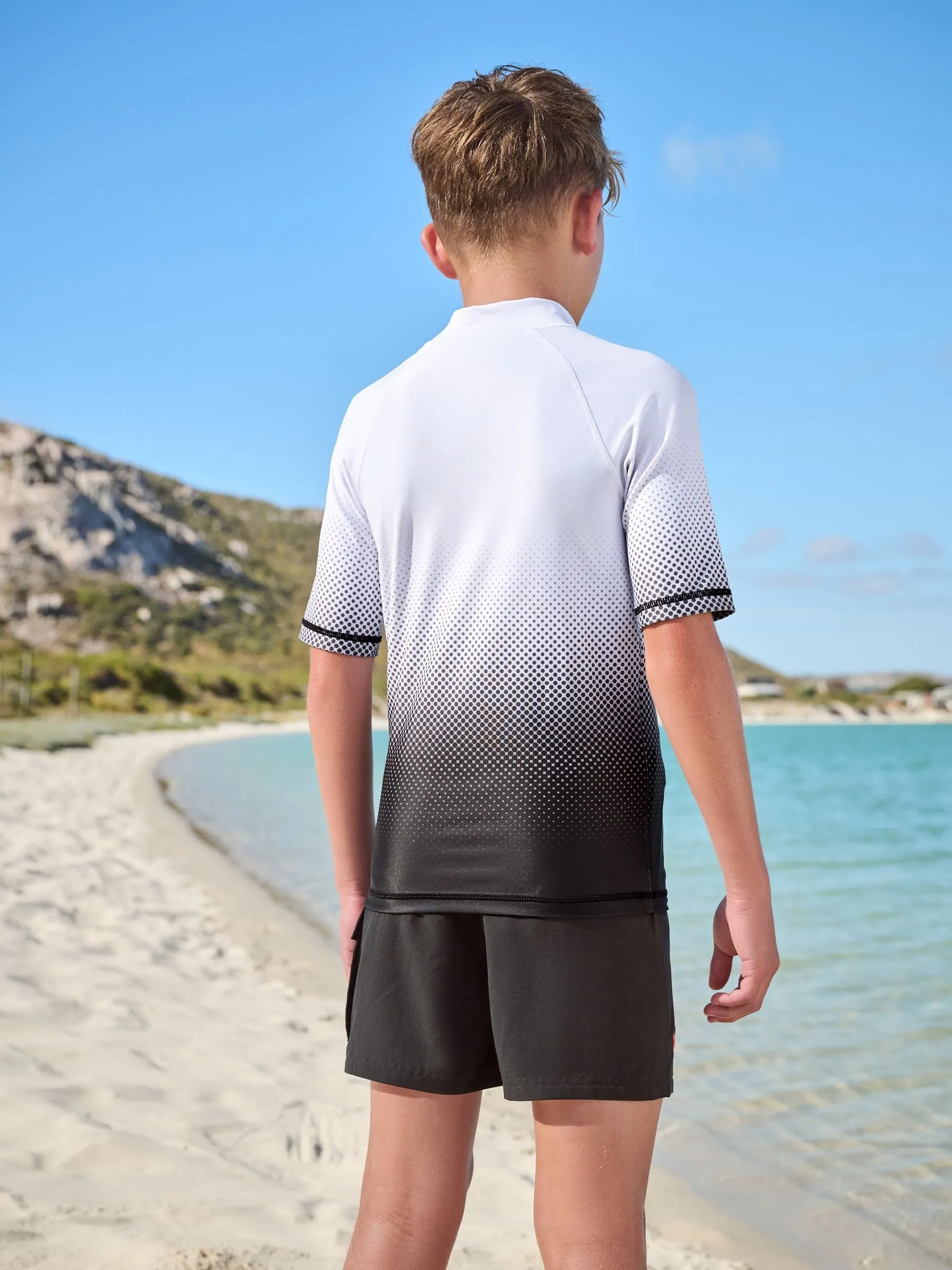 Black and White Ombre Short Sleeve Rash Vest (1.5-16yrs)