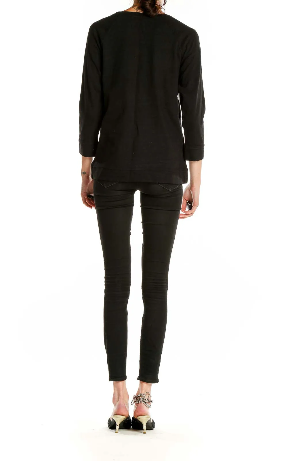 Black Embroidered Peacock Cotton Top