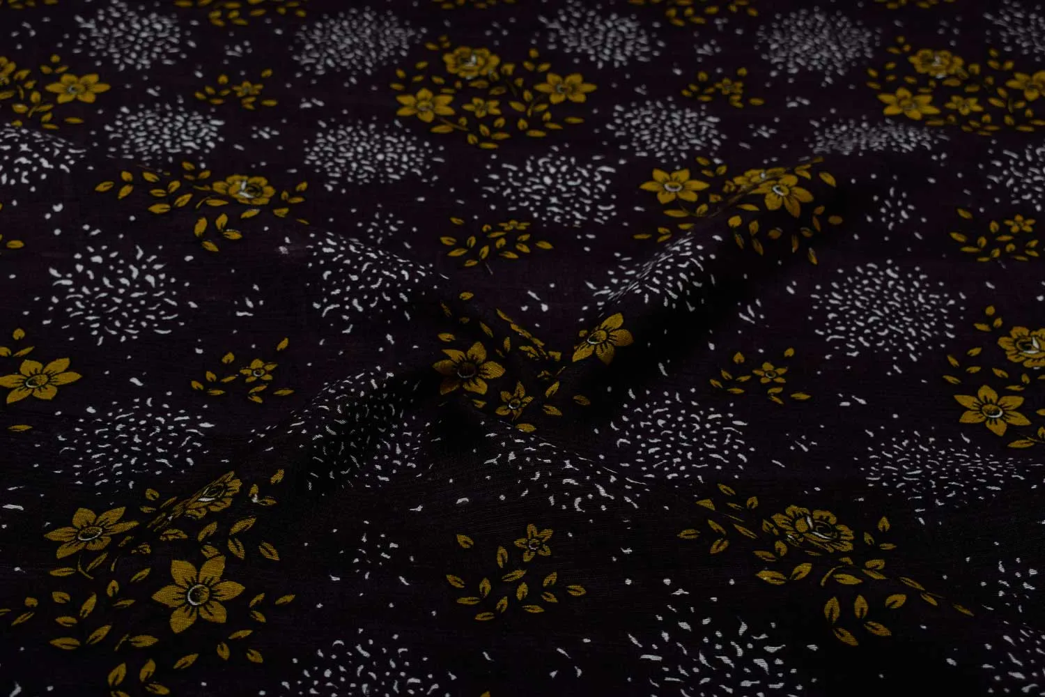 Black Printed Dupion Fabric