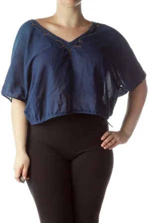 Blue Embroidered 100% Cotton Poncho-Like Top