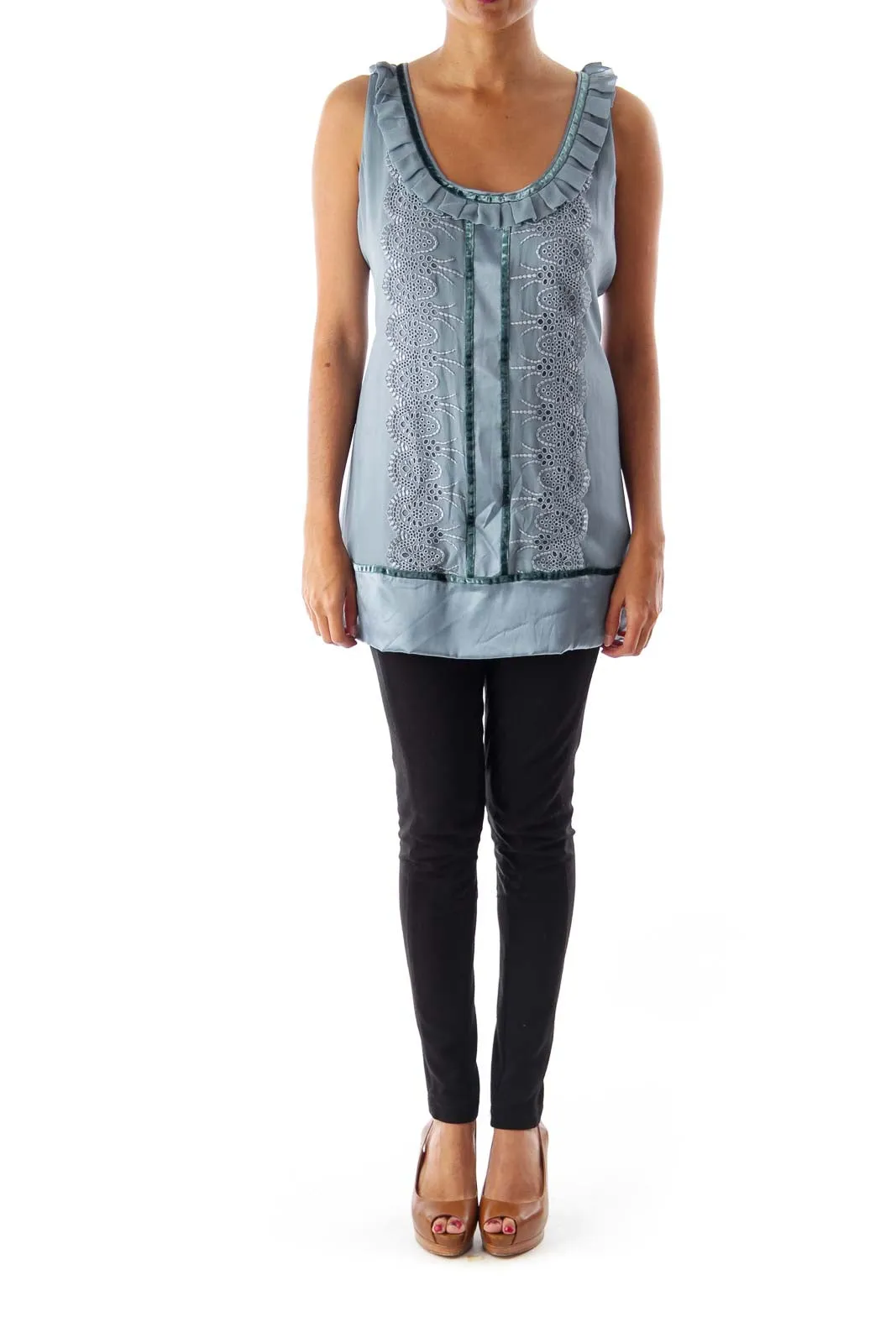 Blue Embroidered Top