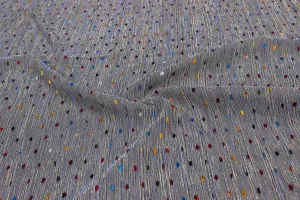 Blue Foil Printed Pleated Knit Fabric