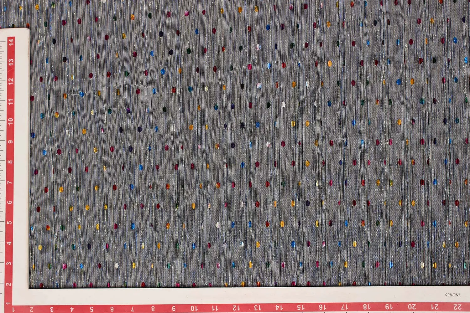Blue Foil Printed Pleated Knit Fabric
