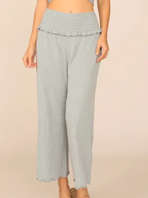 Blue/ Grey Ribbed Smocked Waist Pants