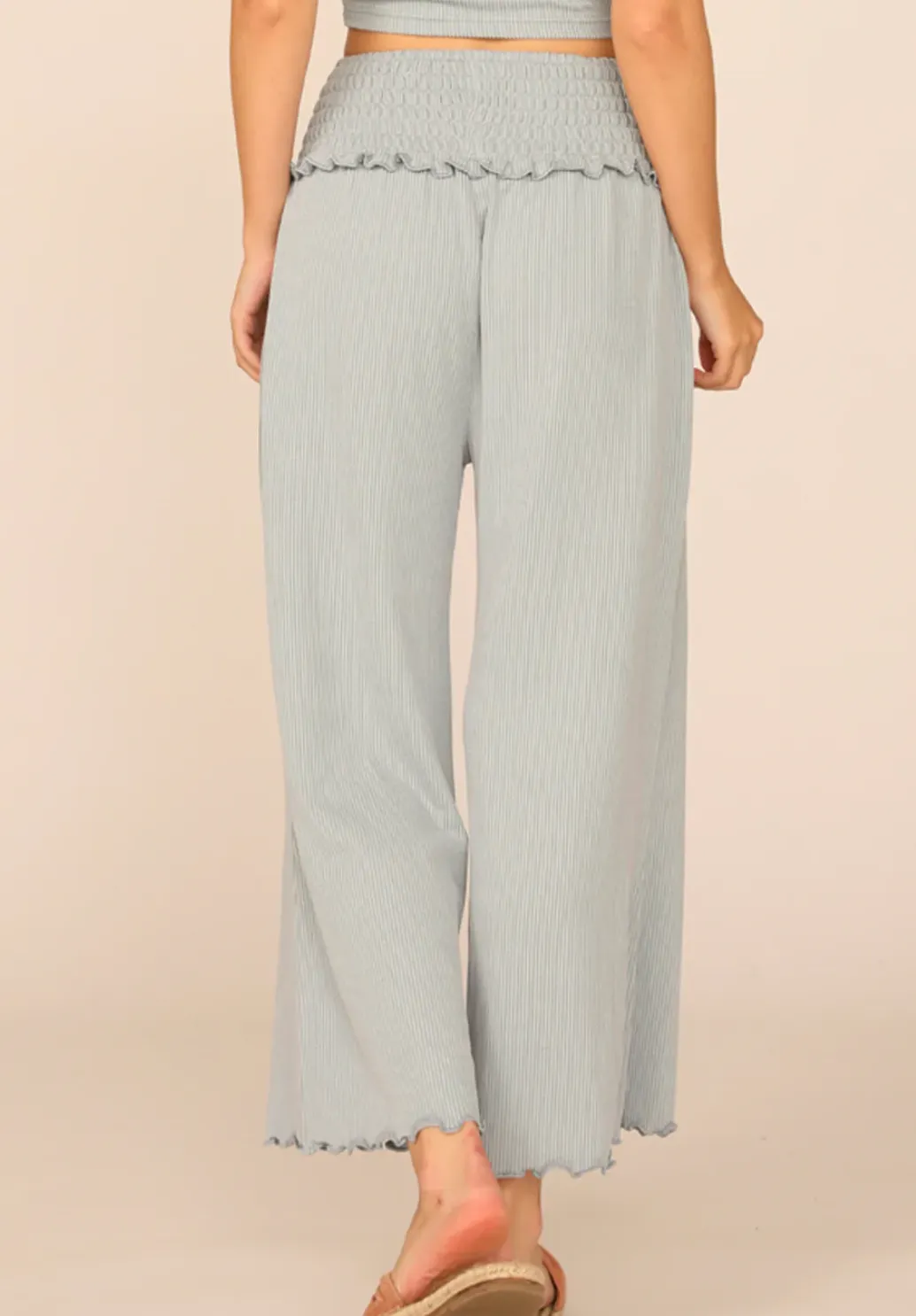 Blue/ Grey Ribbed Smocked Waist Pants