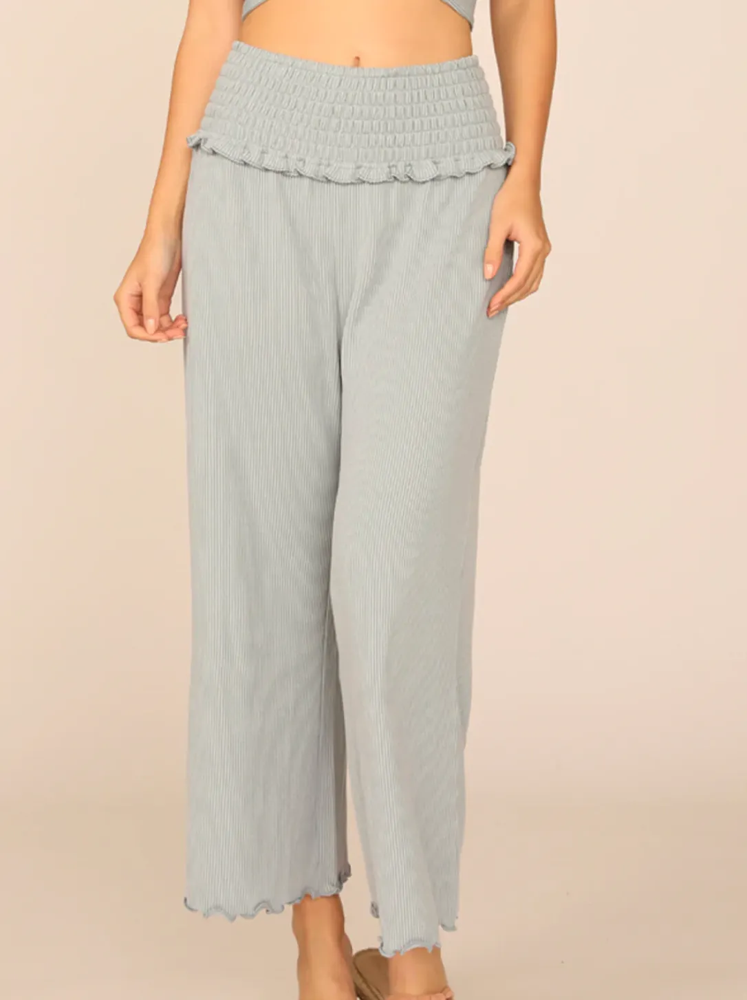 Blue/ Grey Ribbed Smocked Waist Pants