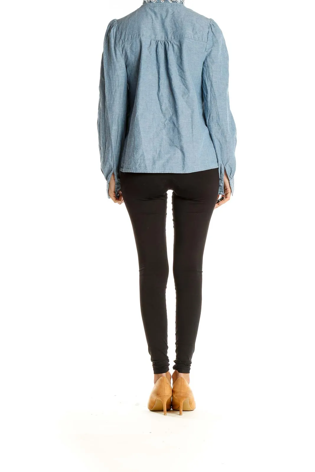 Blue Retro Top with Embroidered Trim