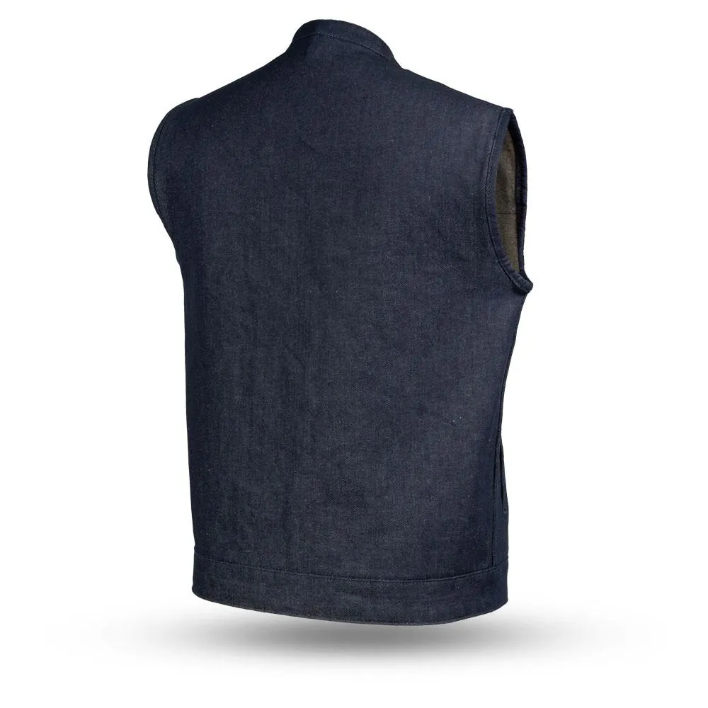 BLUE SOA Club Style Biker Cut Kershaw Denim Motorcycle Vest - FIM691DM-Blue