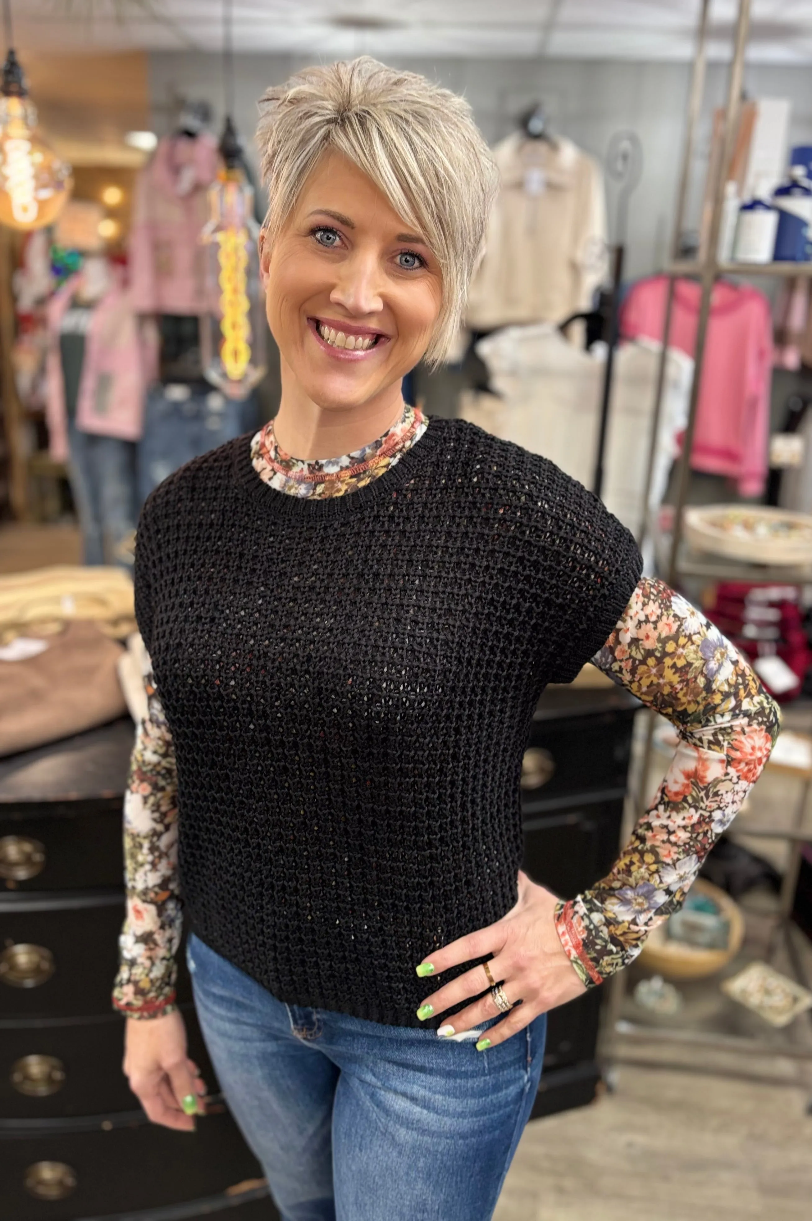 Boho Crochet Knit Sweater Top