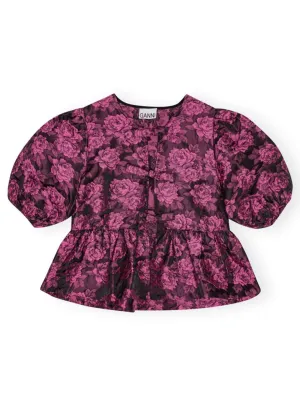 Botanical Jacquard Peplum Blouse
