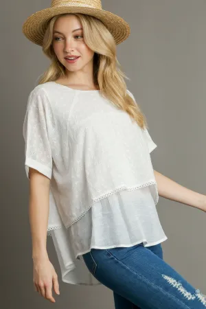 Breezy Beauty Eyelet Layered Short Sleeve Blouse in White