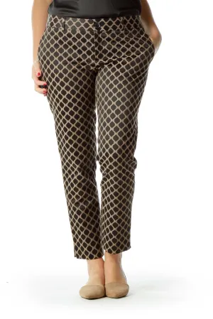 Brown Black Print Cropped Slacks