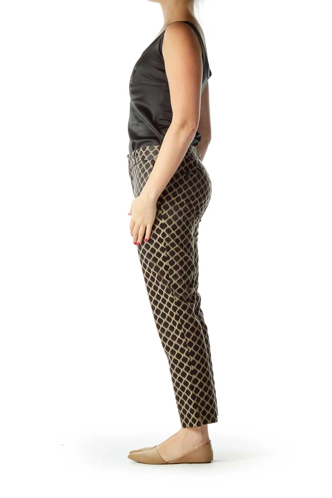 Brown Black Print Cropped Slacks