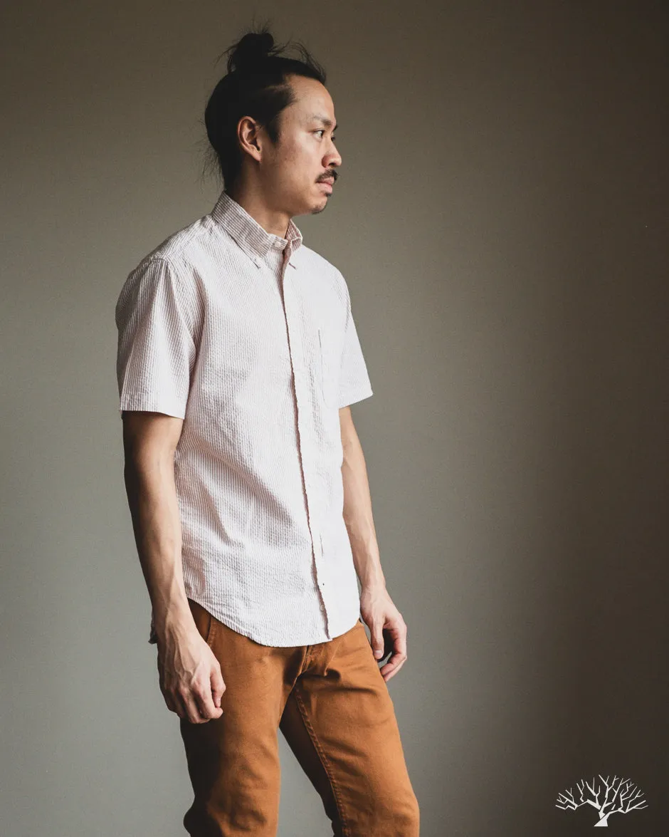 Brown Yarn-Dyed Seersucker Short-Sleeve Shirt