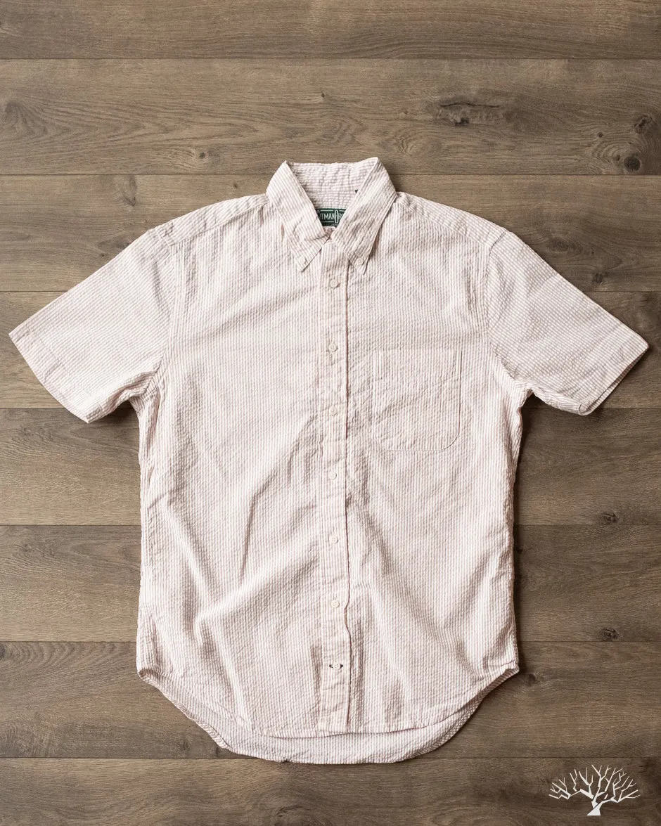 Brown Yarn-Dyed Seersucker Short-Sleeve Shirt
