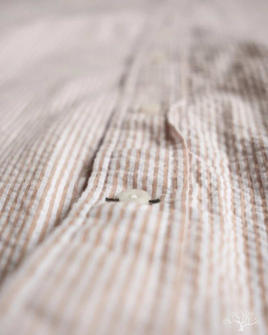 Brown Yarn-Dyed Seersucker Short-Sleeve Shirt