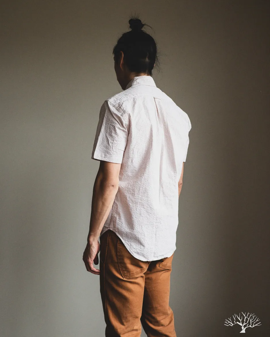 Brown Yarn-Dyed Seersucker Short-Sleeve Shirt