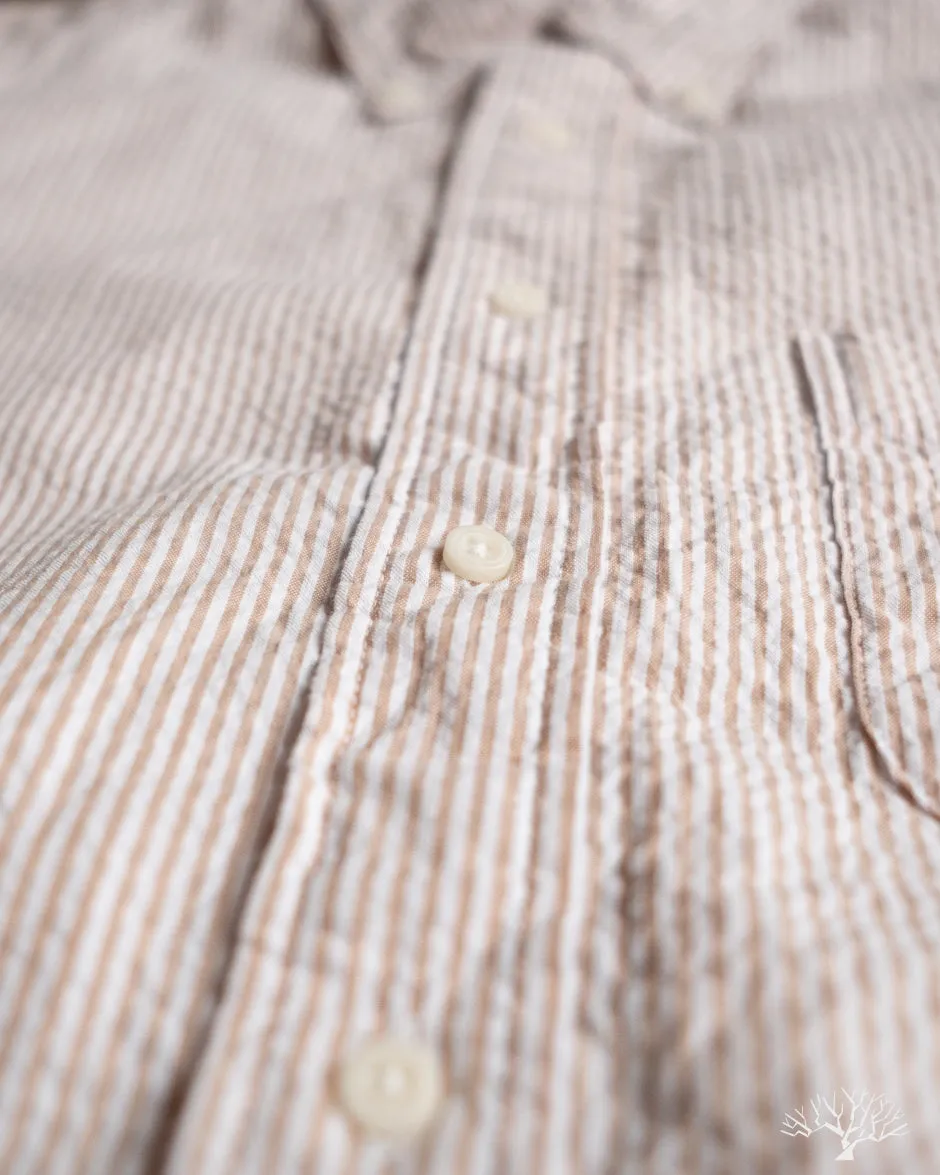 Brown Yarn-Dyed Seersucker Short-Sleeve Shirt