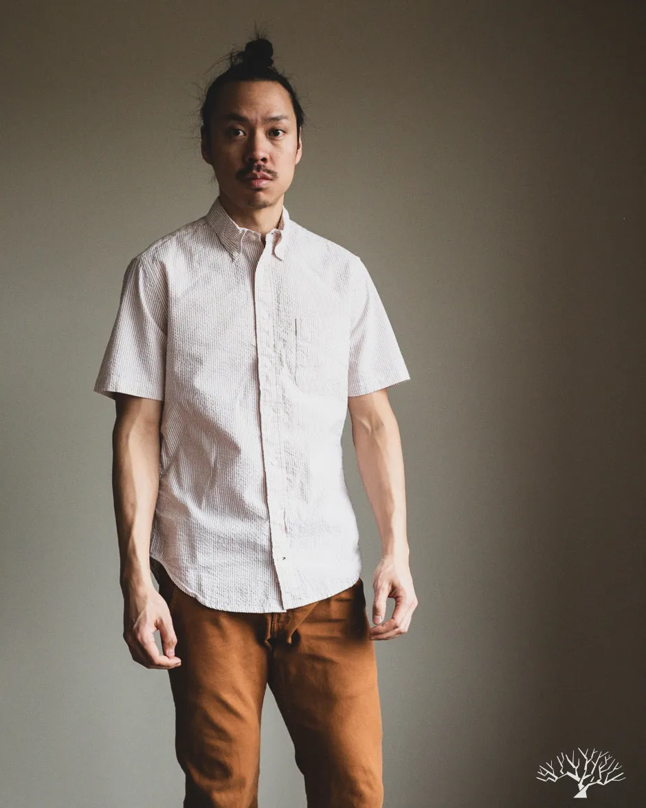 Brown Yarn-Dyed Seersucker Short-Sleeve Shirt