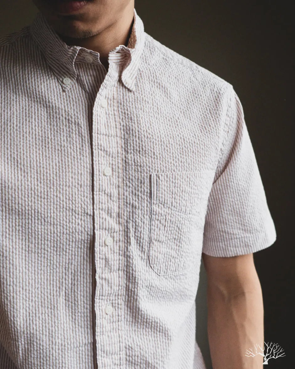 Brown Yarn-Dyed Seersucker Short-Sleeve Shirt