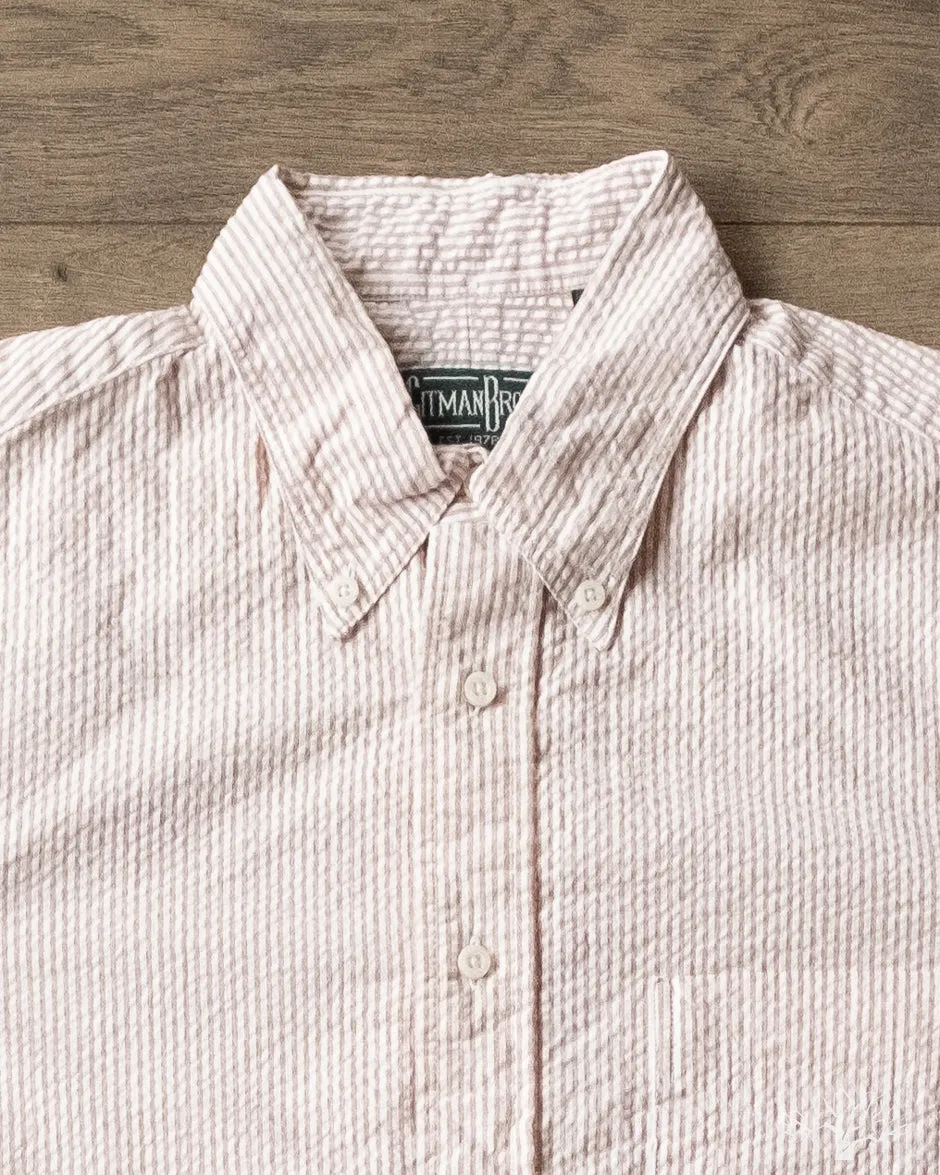 Brown Yarn-Dyed Seersucker Short-Sleeve Shirt