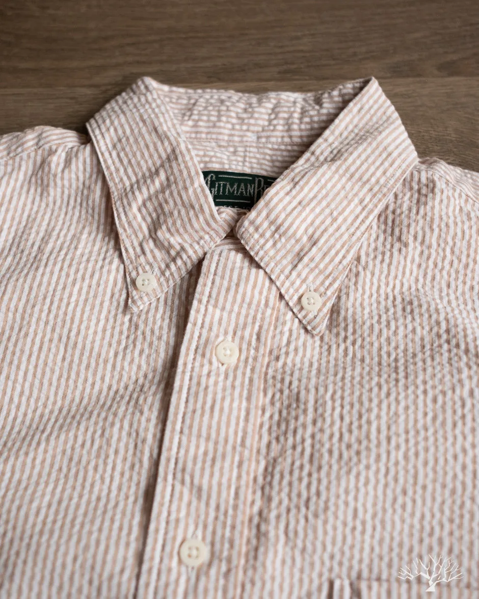Brown Yarn-Dyed Seersucker Short-Sleeve Shirt
