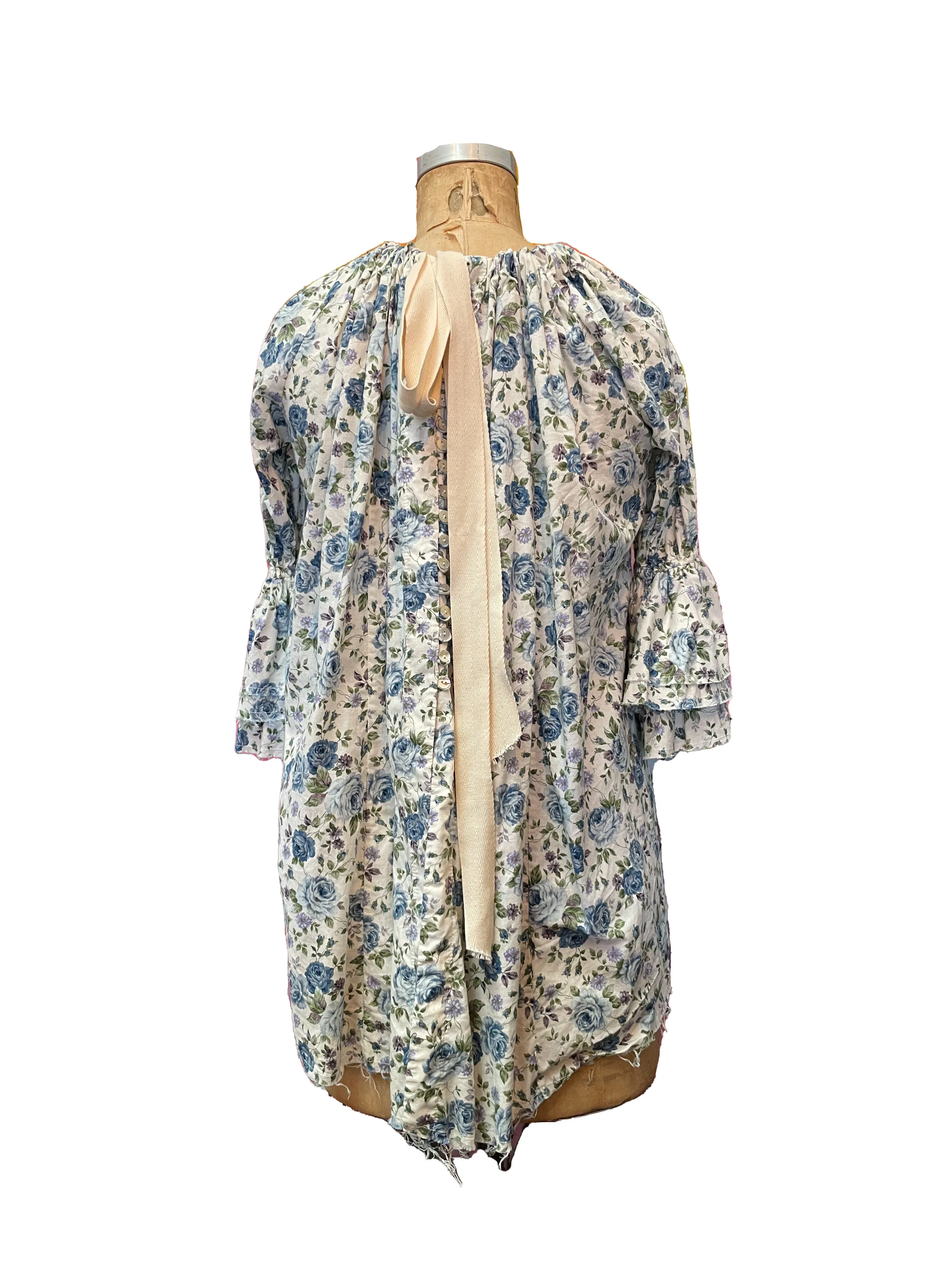Button Back Blouse (Japanese cotton Lawn) - Blue Blooms