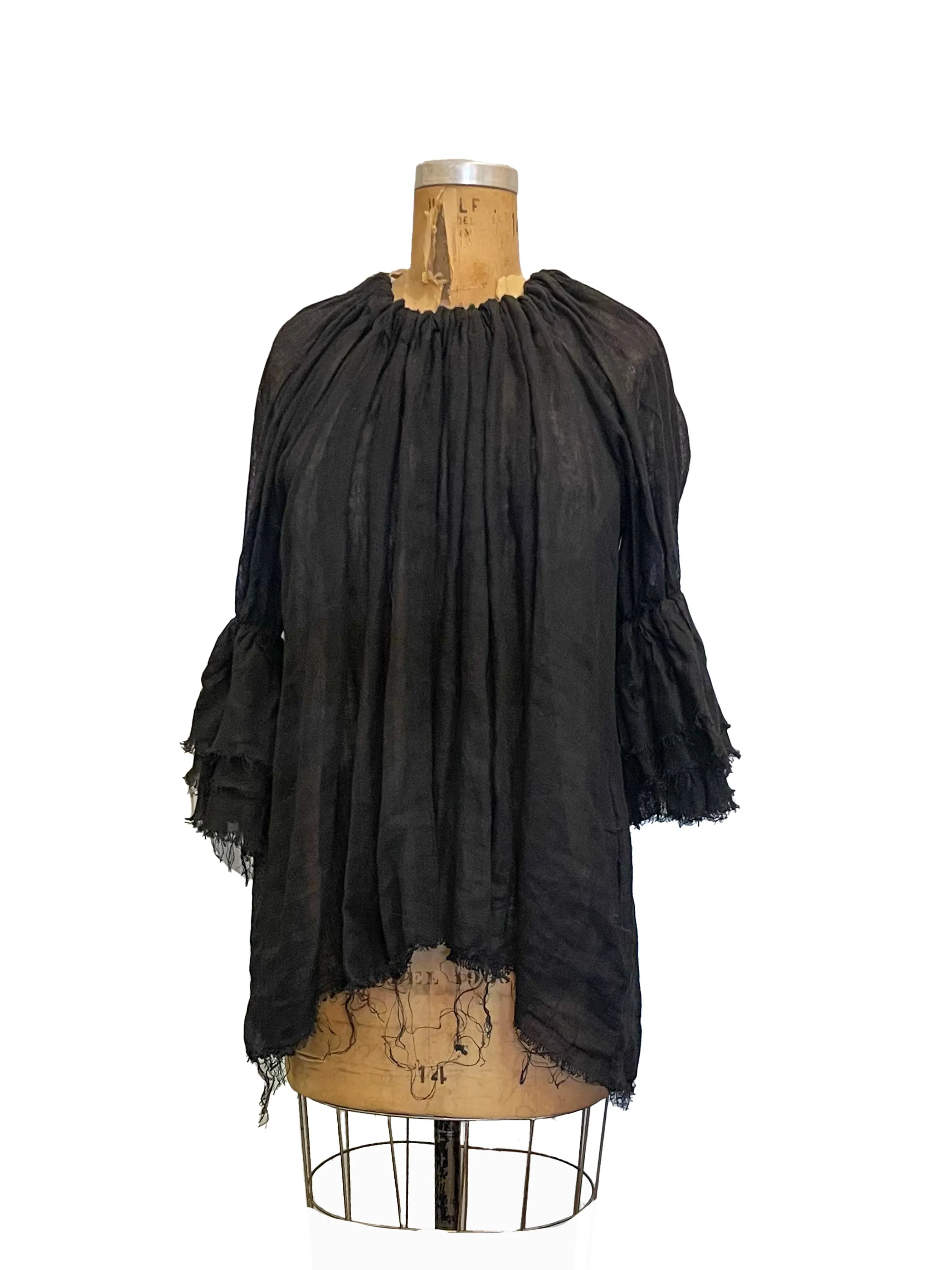 Button Back Blouse (Linen Gauze) - Black