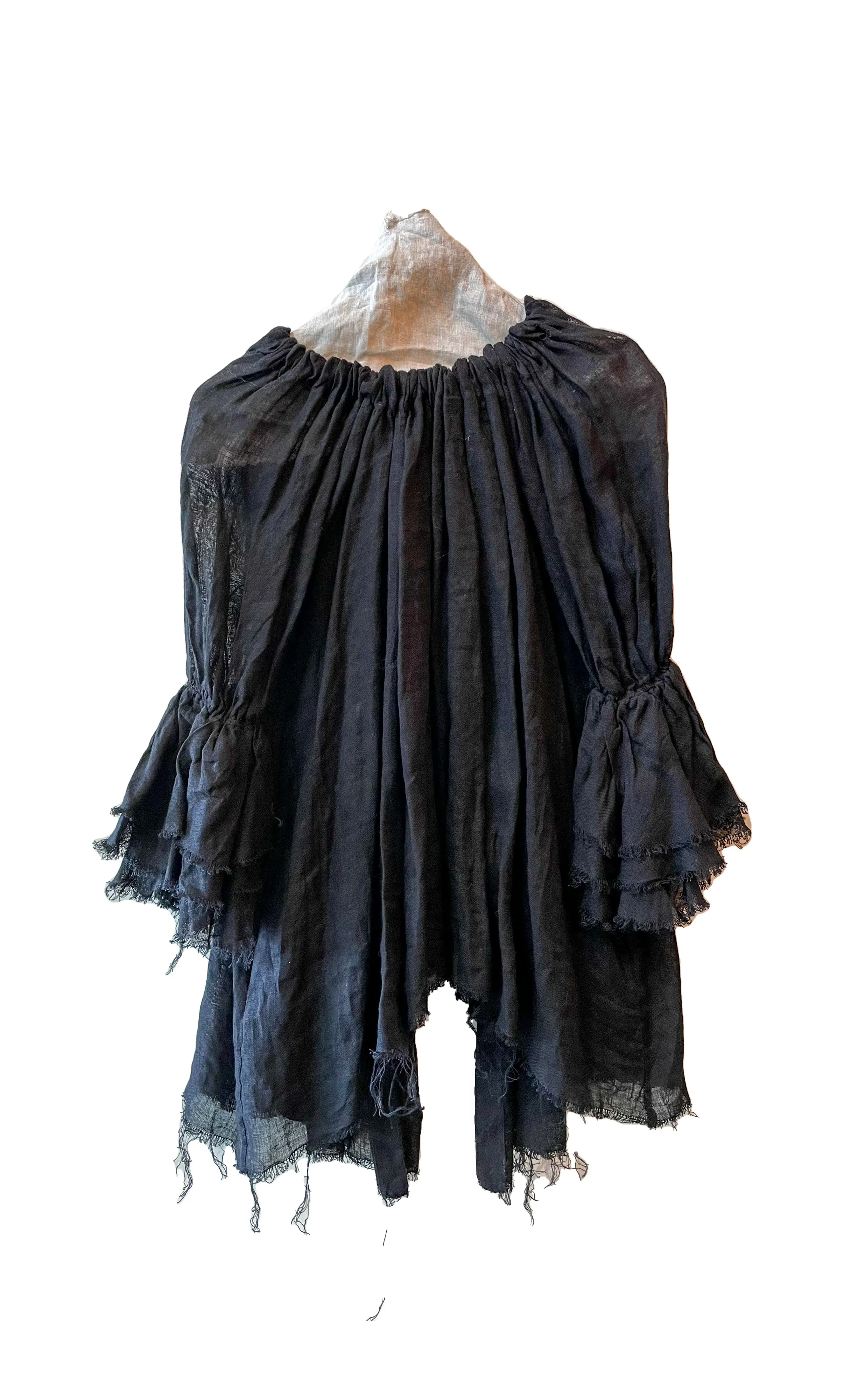 Button Back Blouse (Linen Gauze) - Black