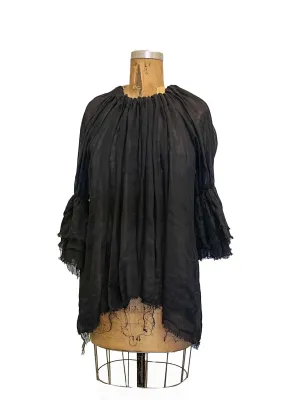 Button Back Blouse (Linen Gauze) - Black