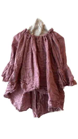 Button Back Blouse (Linen Gauze) - Rose