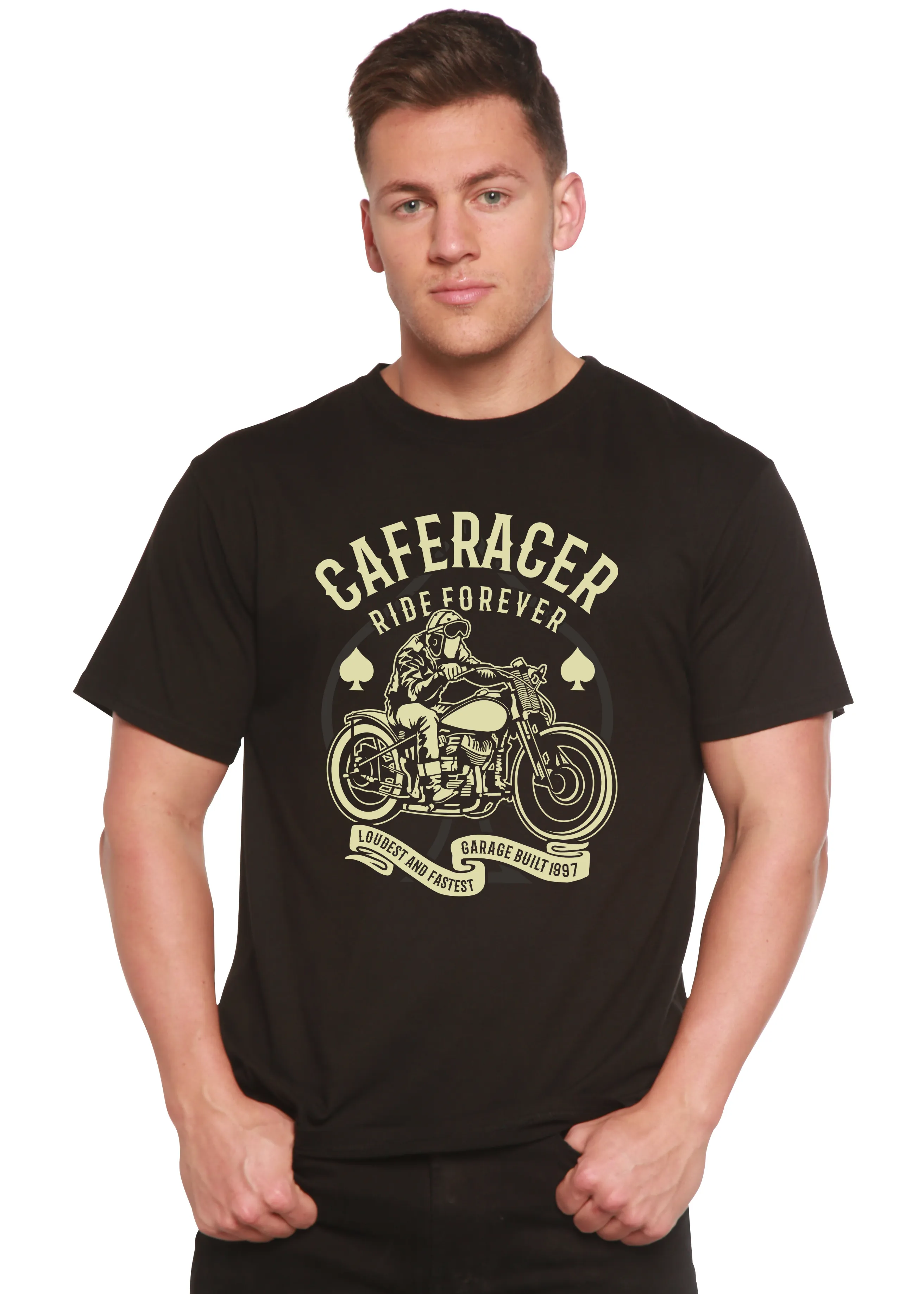 Caferacer Ride Forever Men's Bamboo Viscose/Organic Cotton Short Sleeve Graphic T-Shirt
