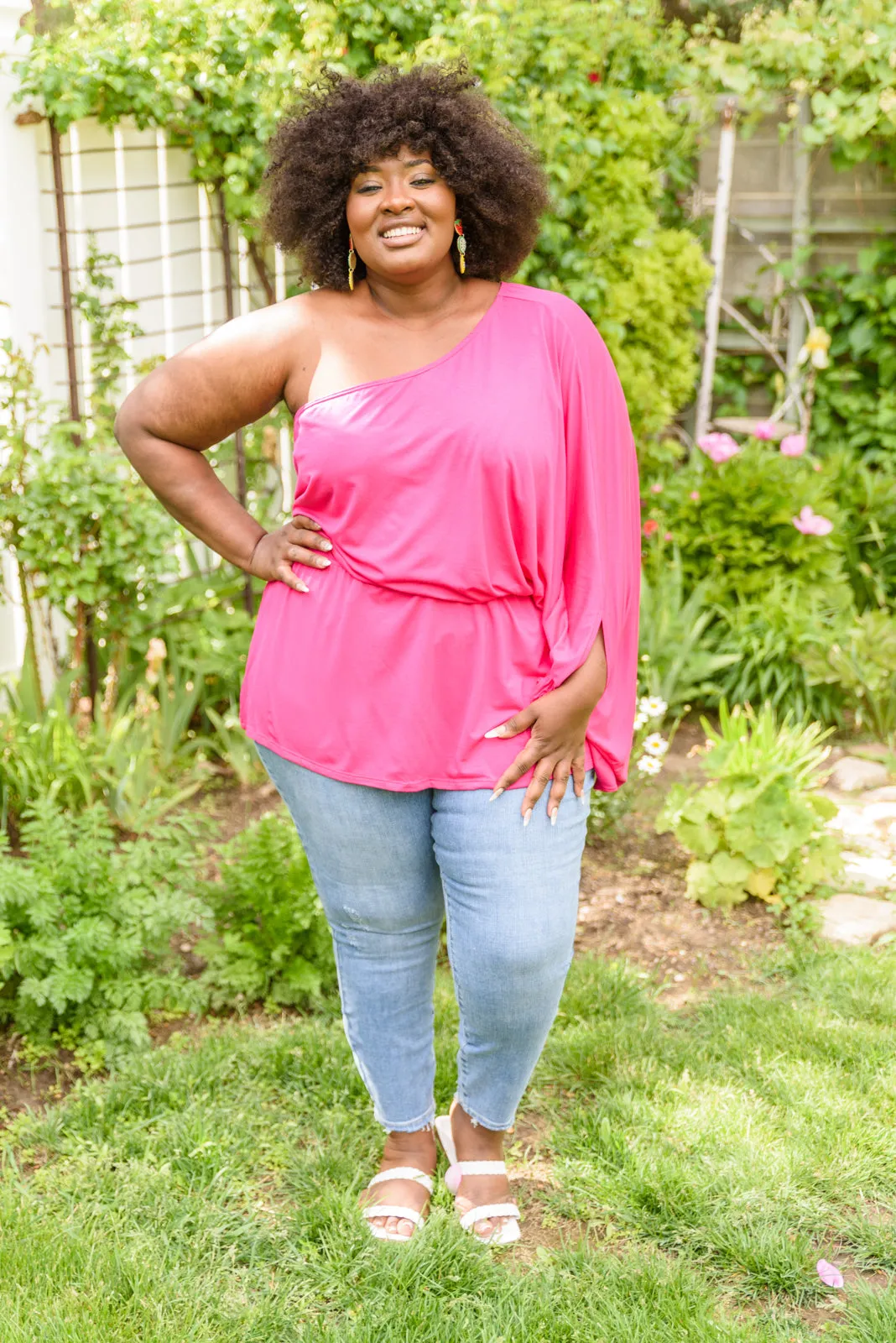 Call Me Maybe One Shoulder Kimono Sleeve and Peplum Waist Top