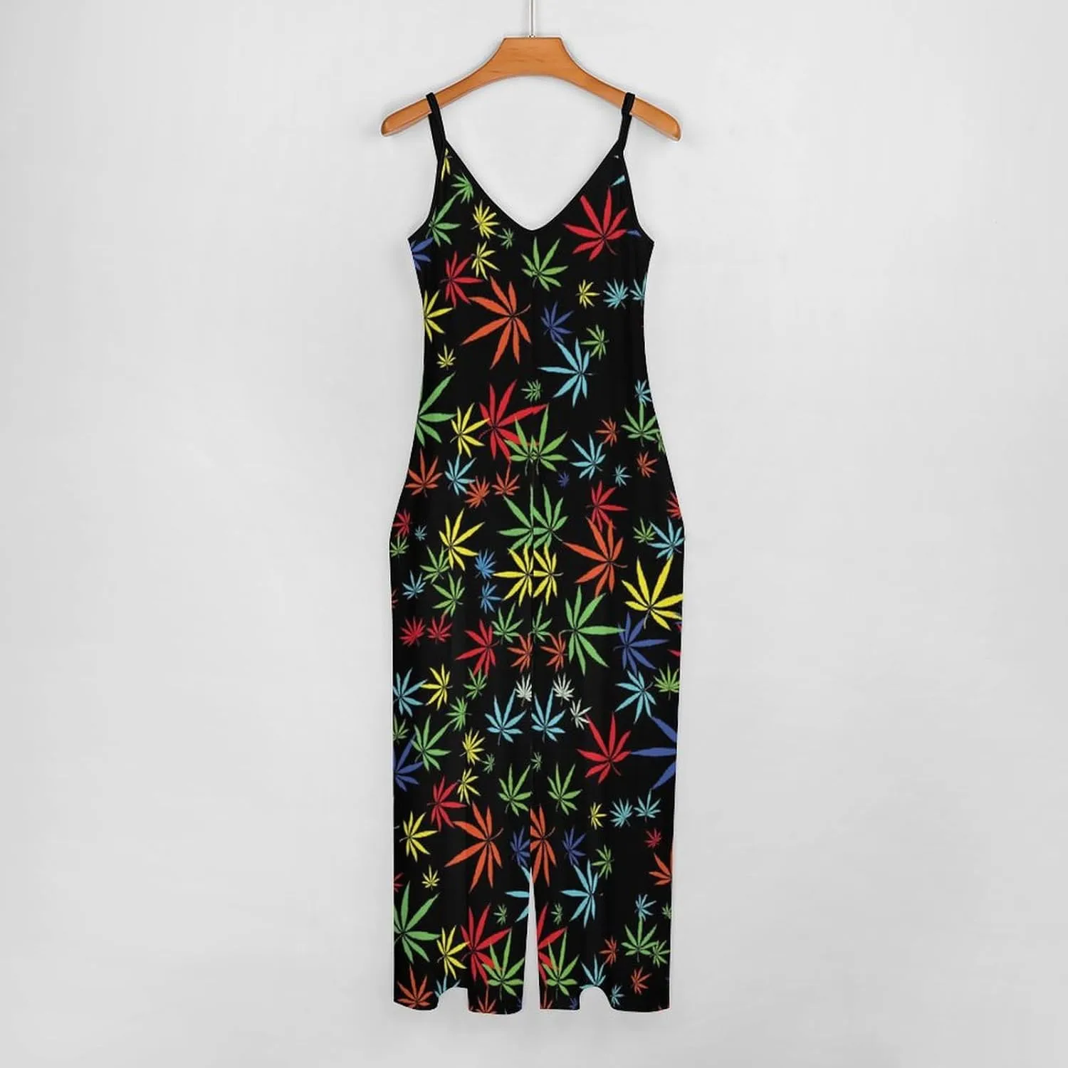 Cannabis Leaf Suspender Jumpsuit Womens Slings Vest Pants BIb Pants Loose Sleeveless Adjustable Strap Home Long Pant