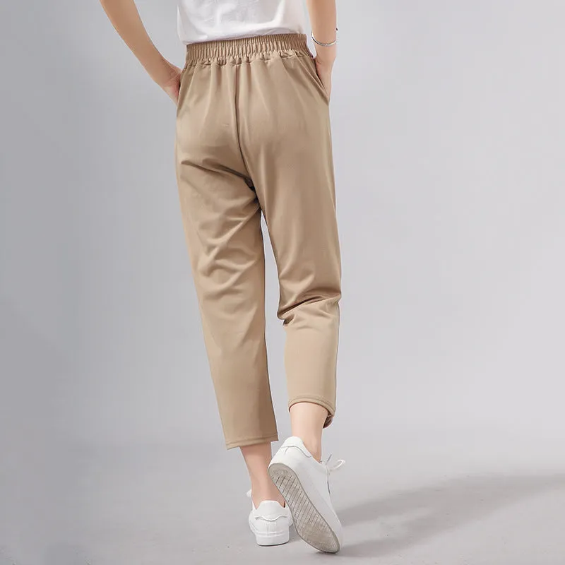 Casual Cropped Pants Women Gold Accessories Suits Mom Solid Colored Summer