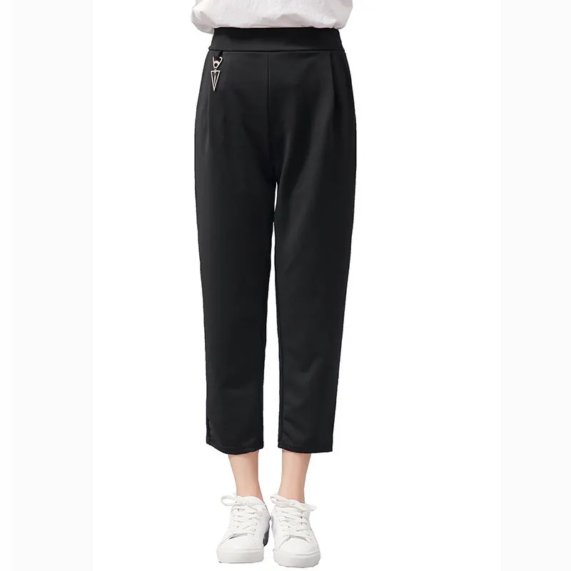 Casual Cropped Pants Women Gold Accessories Suits Mom Solid Colored Summer