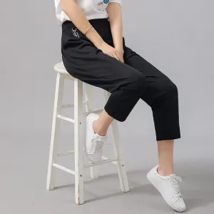 Casual Cropped Pants Women Gold Accessories Suits Mom Solid Colored Summer