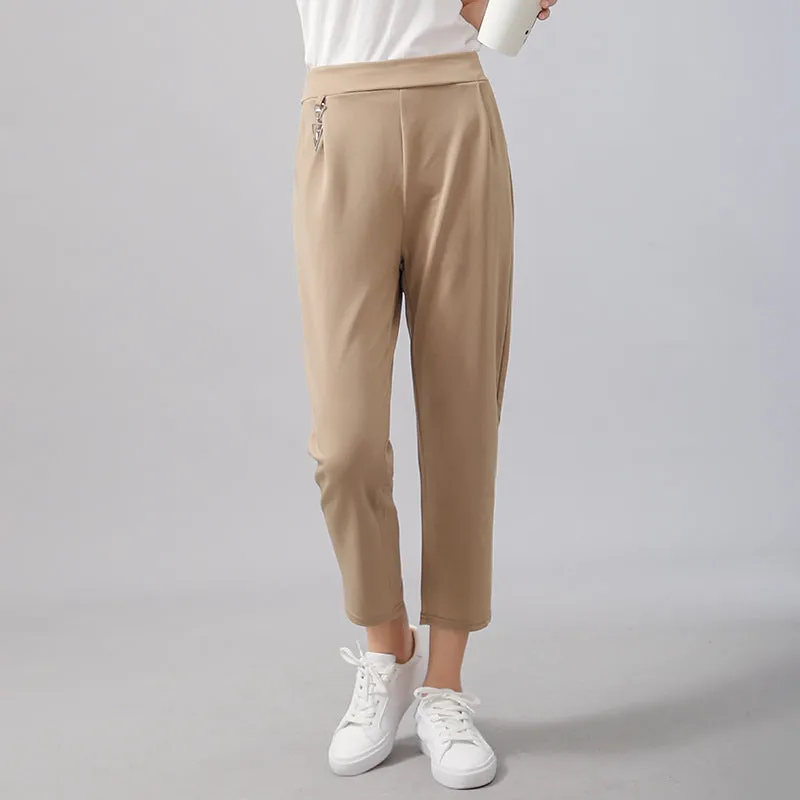 Casual Cropped Pants Women Gold Accessories Suits Mom Solid Colored Summer