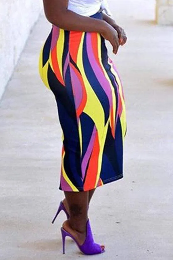 Casual  Printed Sheath Mid Calf  Skirts