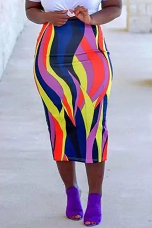 Casual  Printed Sheath Mid Calf  Skirts