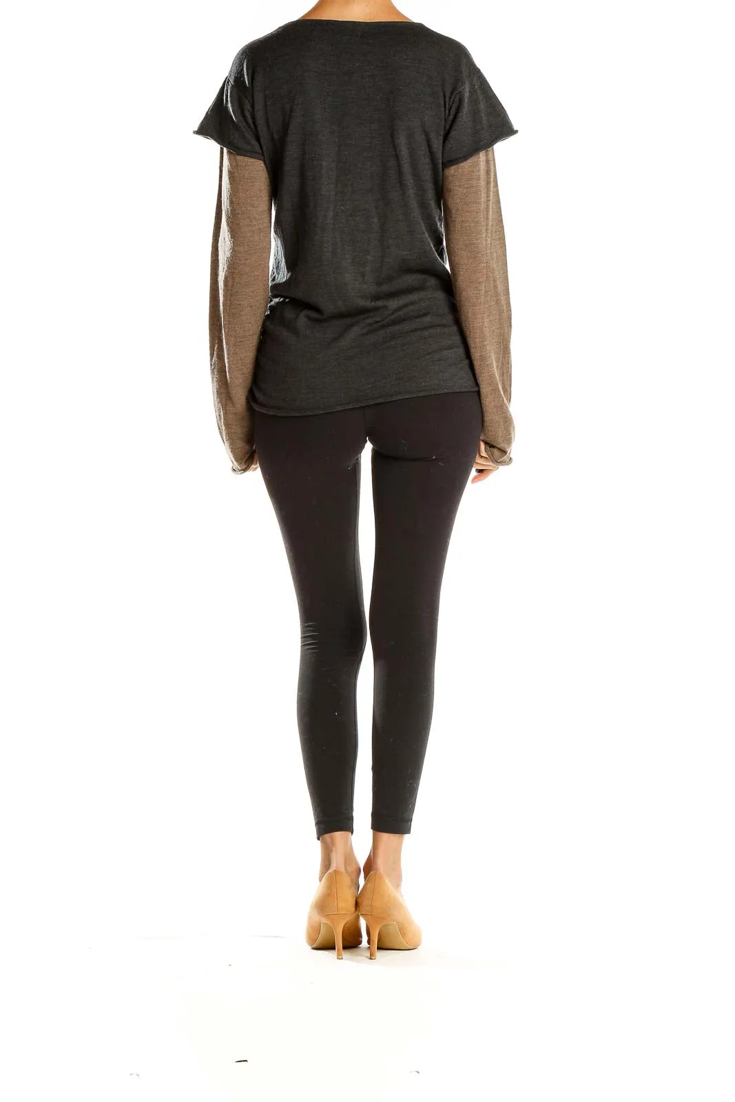 Charcoal Embroidered Layered Long Sleeve Top
