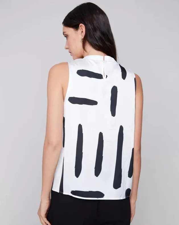 CHARLIE B Printed Sleeveless Satin Top - Paint Brush