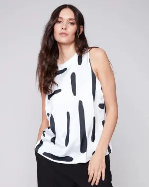 CHARLIE B Printed Sleeveless Satin Top - Paint Brush